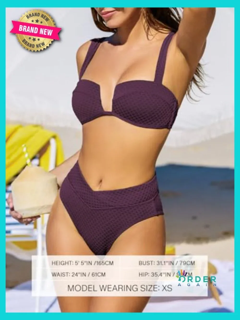 High Waisted Bikini Set Push Up Cups Adjustable Straps Two Piece Swimwear